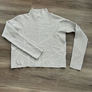 CYNTHIA ROWLEY Cream Taupe Chevron Mixed Stripe Mock Neck Knit sweater Women S
